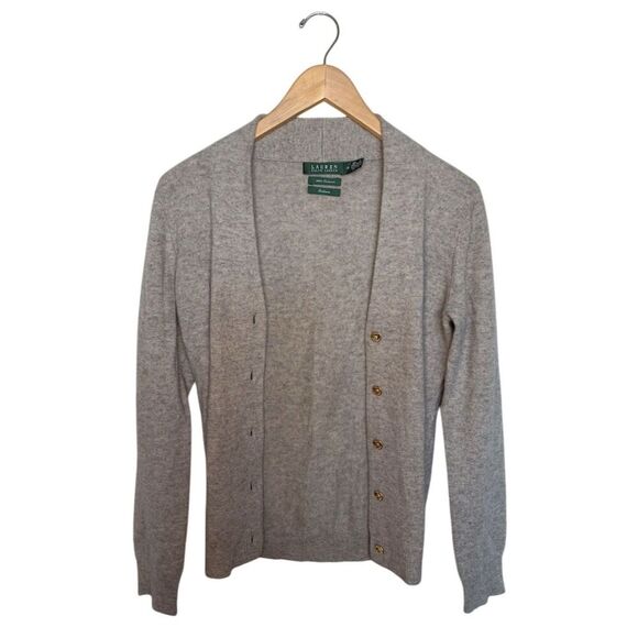 Lauren Ralph Lauren Women's Gray Cashmere Cardigan Sweater Size XS Gold Buttons - Picture 2 of 5